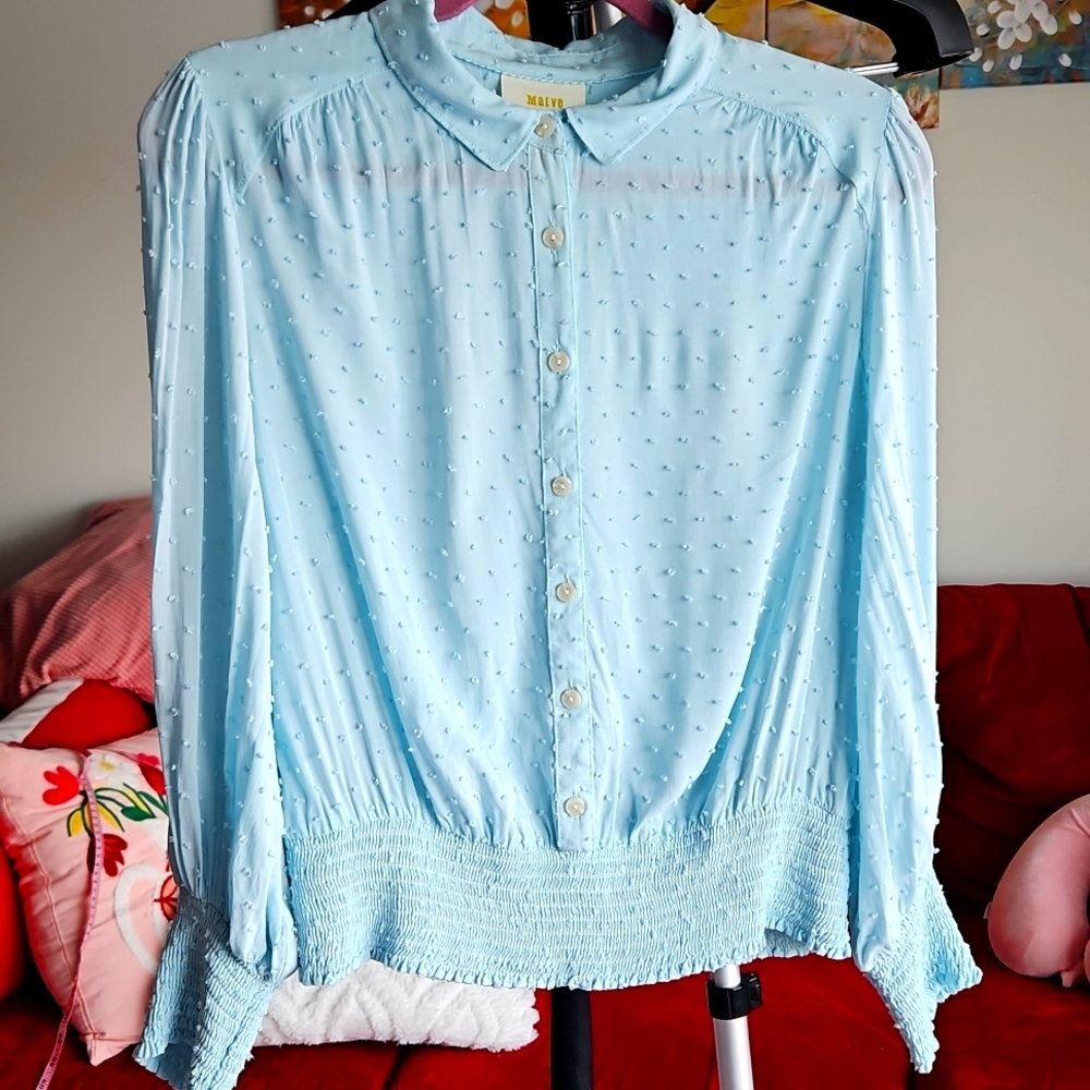 Anthropologie Maeve Blue Rosa Swiss Dot Blouse